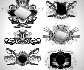 Vintage black and white badge with heraldry vector set 06