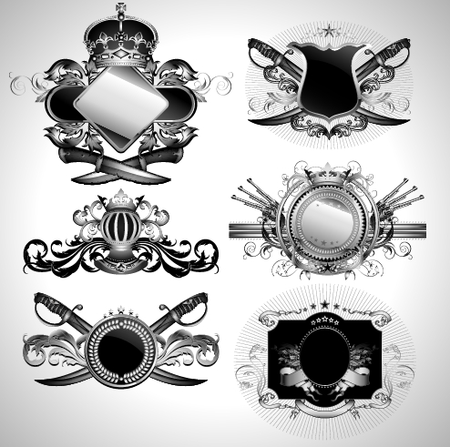 Vintage black and white badge with heraldry vector set 06