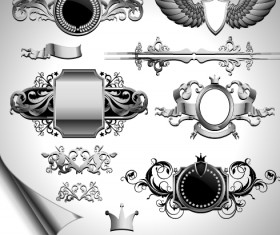 Vintage black and white badge with heraldry vector set 07