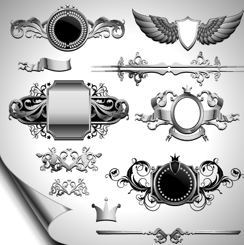 Vintage black and white badge with heraldry vector set 07