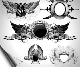 Vintage black and white badge with heraldry vector set 08