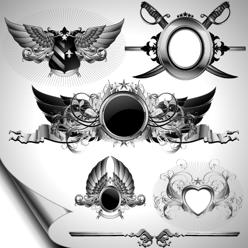 Vintage black and white badge with heraldry vector set 08