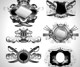 Vintage black and white badge with heraldry vector set 09