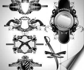 Vintage black and white badge with heraldry vector set 10