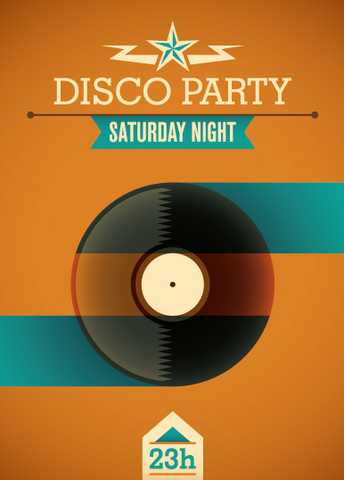 Vintage disco party poster flyer design vector 05