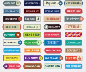 Vintage flat web buttons vectors set