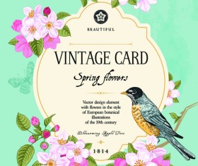 Vintage flower and bird card vector graphics 02