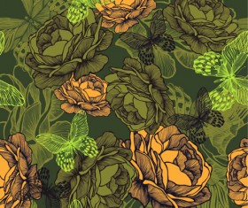 Vintage flower with butterfly seamless pattern vector 01