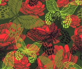 Vintage flower with butterfly seamless pattern vector 02