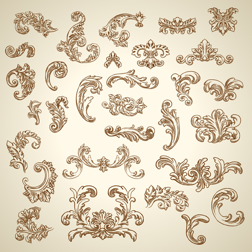 Vintage ornaments with corners vector