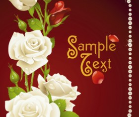 Vintage rose with pearl frame vector card 01