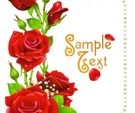 Vintage rose with pearl frame vector card 02