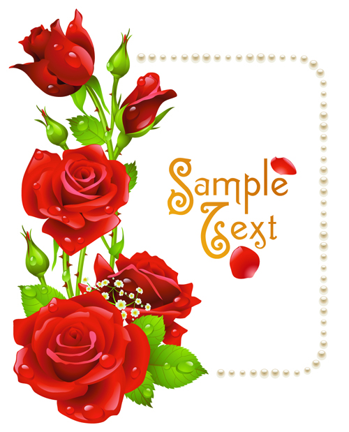 Vintage rose with pearl frame vector card 02