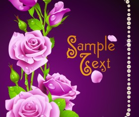 Vintage rose with pearl frame vector card 03