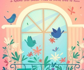 Window bird and flower vector