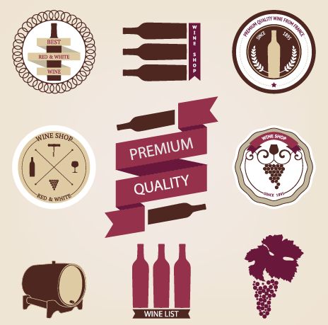 Wine menu labels retro design vector
