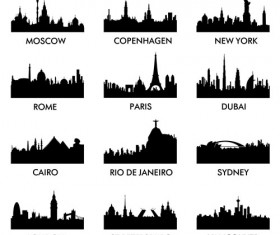 World famous cities silhouettes vector set 01