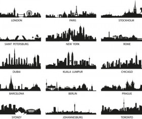 World famous cities silhouettes vector set 02