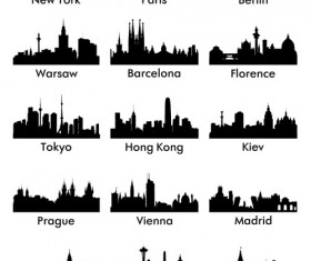 World famous cities silhouettes vector set 03