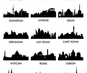 World famous cities silhouettes vector set 04