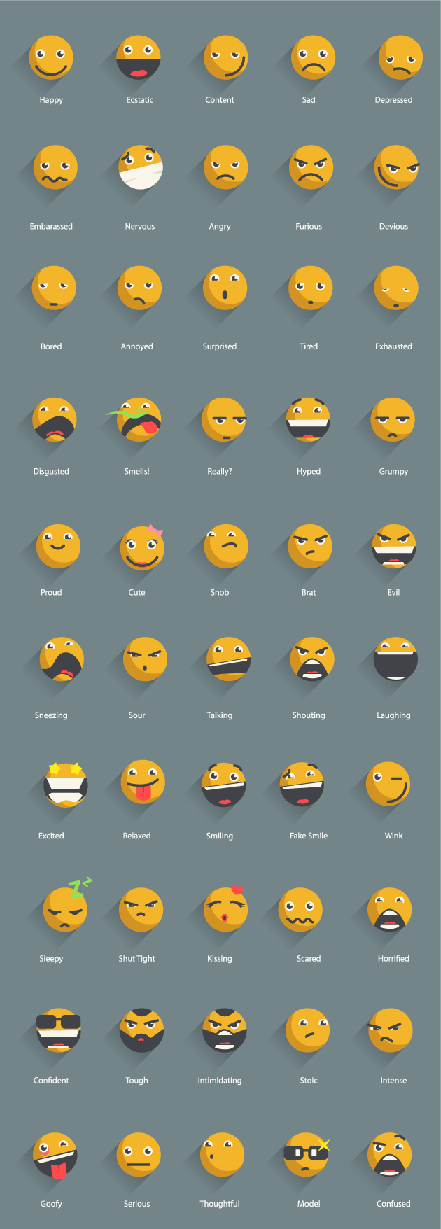 Yellow shadowed emoticons icons vector