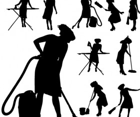 Creative cleaning woman silhouette design vector 03