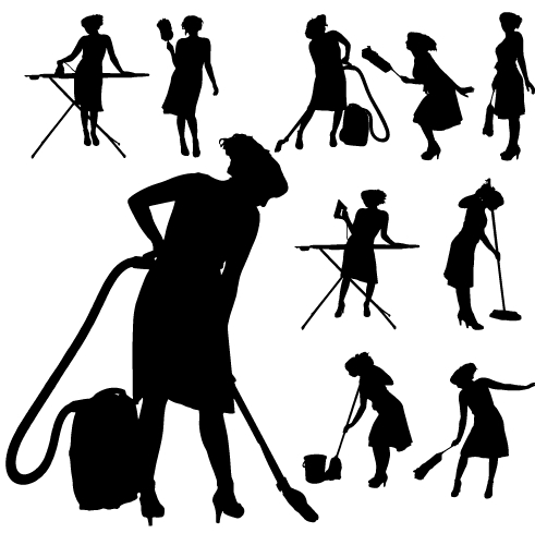 Creative cleaning woman silhouette design vector 03