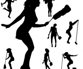 Creative cleaning woman silhouette design vector 04