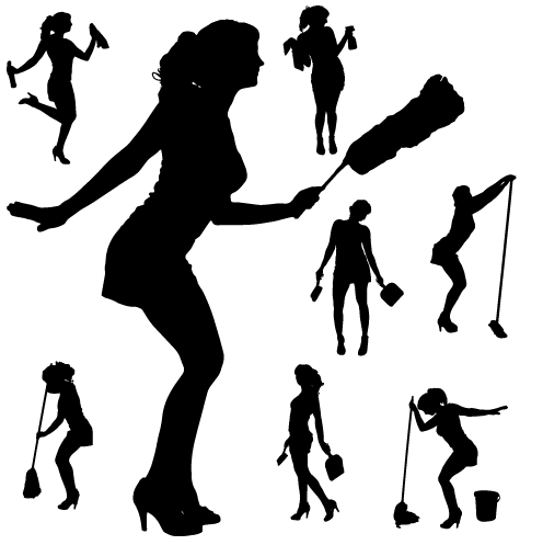Creative cleaning woman silhouette design vector 04