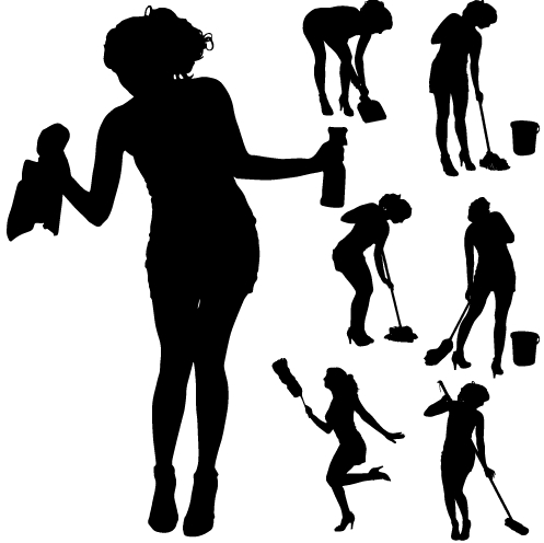 Creative cleaning woman silhouette design vector 05