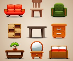 Shiny modern furniture icons vector 01