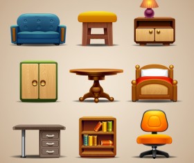 Shiny modern furniture icons vector 02