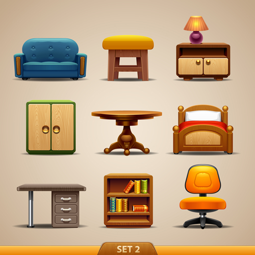 Shiny modern furniture icons vector 02