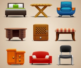 Shiny modern furniture icons vector 03
