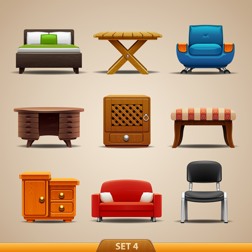 Shiny modern furniture icons vector 03