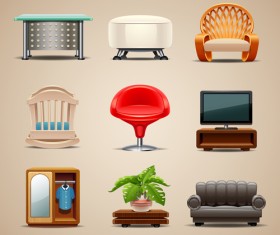 Shiny modern furniture icons vector 04