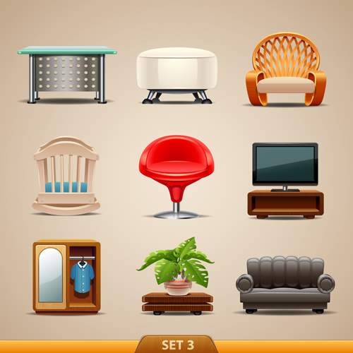 Shiny modern furniture icons vector 04