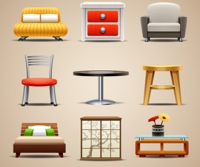 Shiny modern furniture icons vector 05