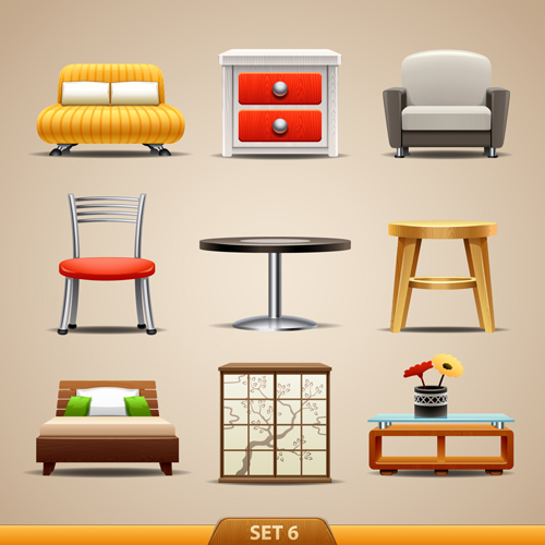 Shiny modern furniture icons vector 05