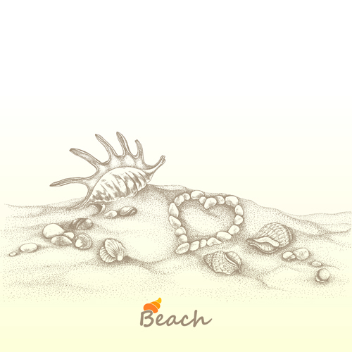 Beach with shell retro background vector