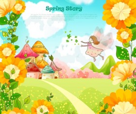 Beautiful cartoon spring scenery vector graphics 01
