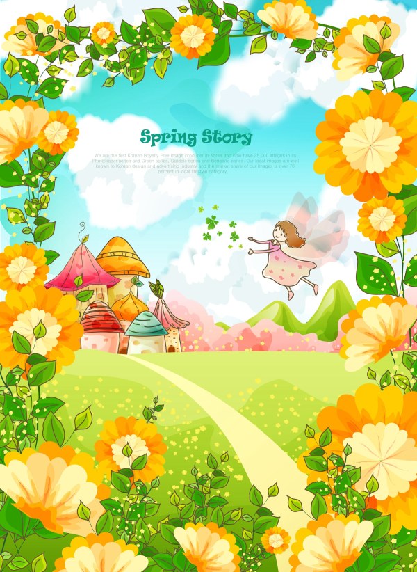 Beautiful cartoon spring scenery vector graphics 01