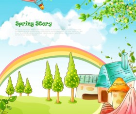 Beautiful cartoon spring scenery vector graphics 03