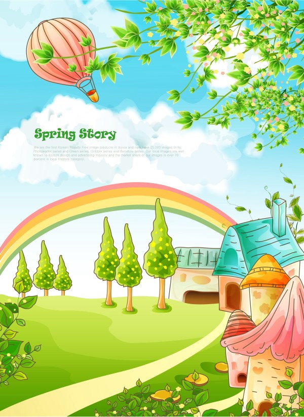Beautiful cartoon spring scenery vector graphics 03