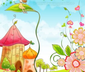 Beautiful cartoon spring scenery vector graphics 04