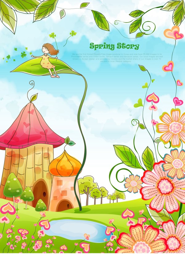 Beautiful cartoon spring scenery vector graphics 04