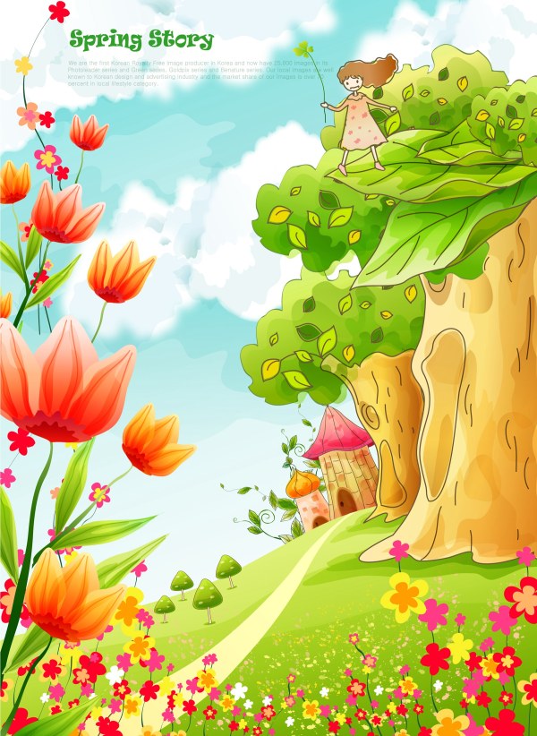 Beautiful cartoon spring scenery vector graphics 05 free download