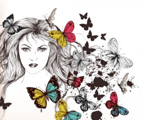 Beautiful girl with butterflies design vector
