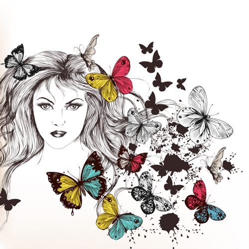 Beautiful girl with butterflies design vector