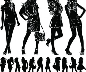 Beautiful girls silhouette design vector material 02